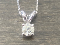 Elegant 14k white gold dainty 18” chain with .25 carat solitaire