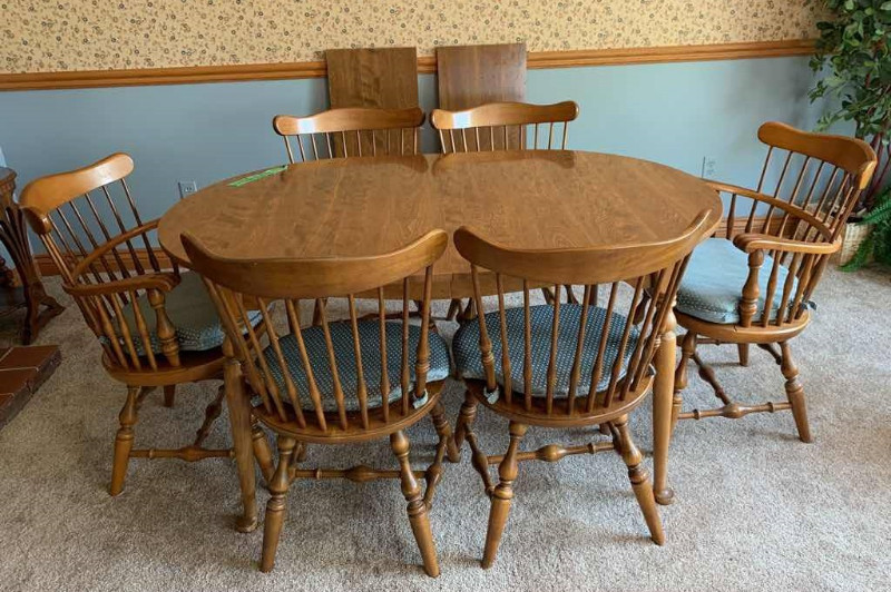 ETHAN ALLEN Windsor Solid Maple Dining Room Table & 6 Chairs Set
