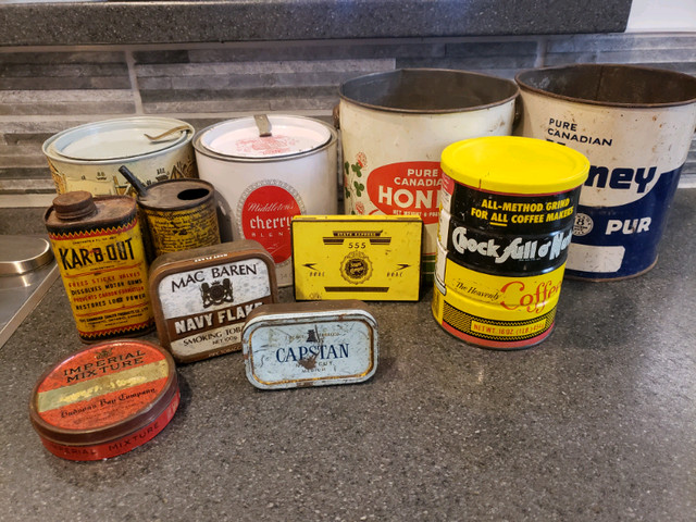 Collection of vintage tins in Arts & Collectibles in Guelph