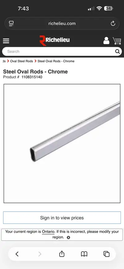 Richelieu chrome oval closet rod 96” long, View more