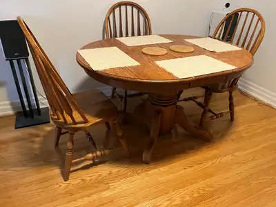 Oak Table Dining Kitchen and Four Matching Chairs, View more