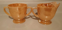 Vintage Fire King  Anchor Hocking Peach Lustre Creamer & Sugar