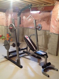 Home Gym Squat Rack + Lat + Adjustable Bench + Weights + Bar