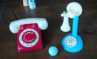 2 Vintage Plastic Toy Telephones, both marked Reliable