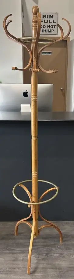 RARE MCM Bentwood & Brass Coat Rack – 6 ft Hall Stand, View more