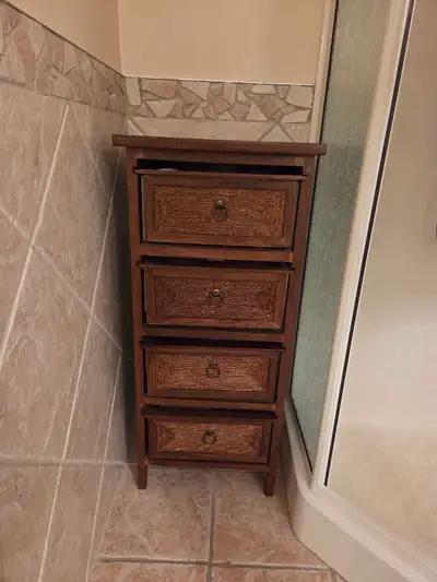 Small Wood Cabinet Woven 4 Drawers/ Meuble en bois à 4 tiroirs , View more