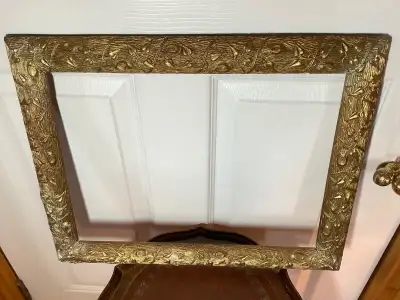 Antique/Vtg Gold Coloured Wood Frame w Embossed Floral Motifs, View more