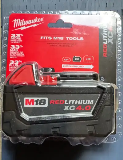 New Milwaukee M18 18V 4.0Ah XC RED LITHIUM Battery, View more