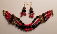 Handmade jewelry. Boho style bracelet red coral, crystal.