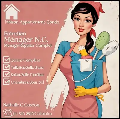 Service de Ménage Fiable et Professionnel pour votre Maison ou Votre Condo DESCRIPTION OCCASIONNEL:...