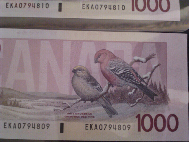 1988 Sequential 2 Bank of Canada $1000 one thousand dollar bills in Arts & Collectibles in City of Toronto - Image 3