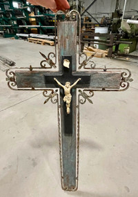 Stunning Vintage Large Metal & Wood Wall Crucifix (Circa 1950)