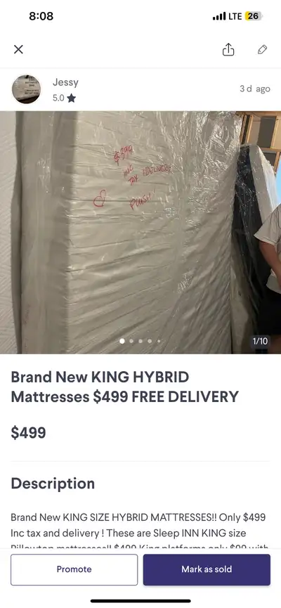 Brand New KING HYBRID Mattresses $449 Platfo4’ $99 , View more