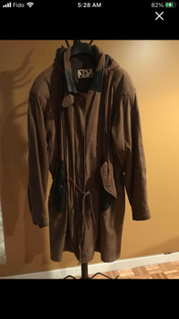 Men’s nubuck leather 3/4 jacket & hood XL- Manteau & capouchôn