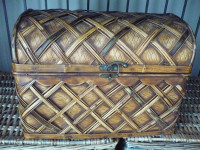 TREASURE CHEST STYLE HUMPBACK RATTAN TRUNK WITH SIDE HANDLES
