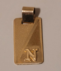 Vintage 10k Yellow Gold Initial "N" Dog Tag Pendant