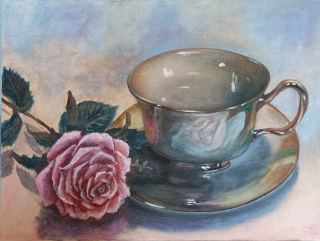 Painting "Сup with rose". Handmade, streched canvas, oil. in Arts & Collectibles in Chatham-Kent