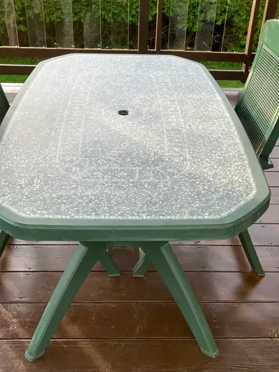 SET  PATIO EN PVC   VERT FORÊT  TABLE ET 6 CHAISES, View more