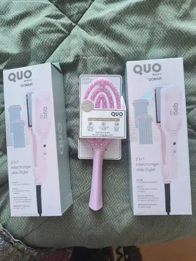 All 3! 2 new Quo 2 in 1 stylers & 1 vent oval brush great gifts!, View more