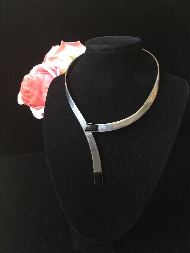 MEXICO STERLING SILVER 950 CHOKER BLACK ONIX NECKLACE 15”  in Arts & Collectibles in Mississauga / Peel Region - Image 4