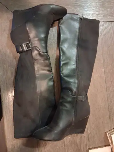 Black Knee High Wedge Boots Sz 7, View more