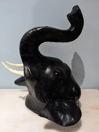 Large elephant wall mount head leather display, View more