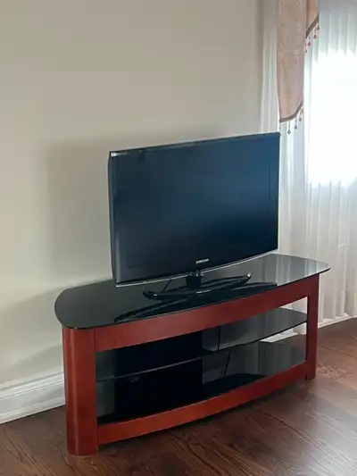 Samsung TV and glass stand, View more