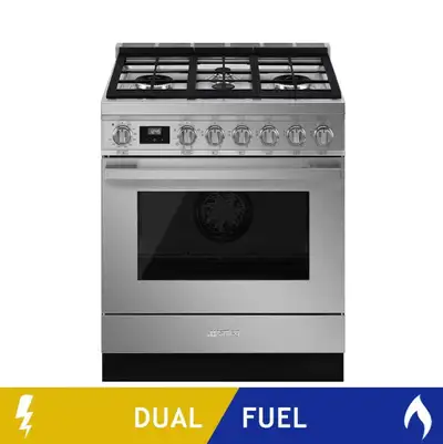NEW Smeg 30" Dual Fuel Stove Portofino True Convection Range, View more