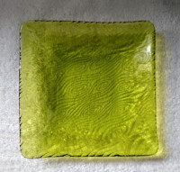 Vintage Plate Square Green Art Glass