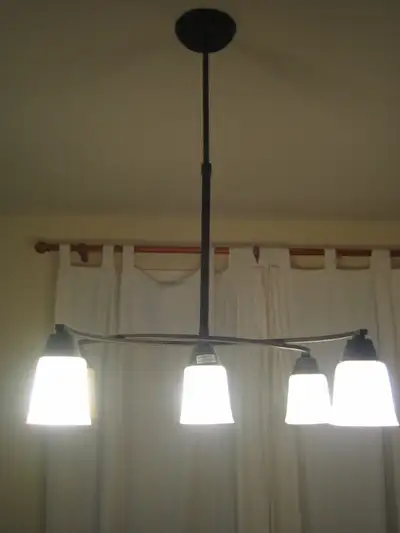 4-light Chandelier (new) - coffee colour finish with amber glass, View more