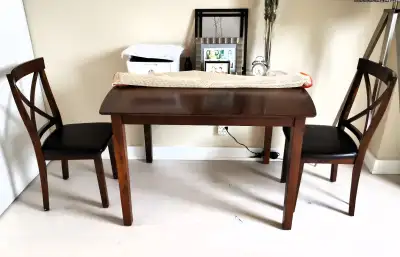Solid wood dining table and high back chairs （X4）, View more