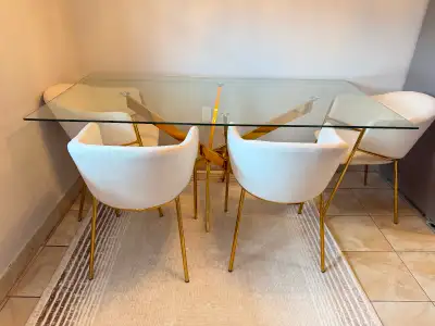 Dining table and 4 chairs, View more