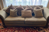Brown/ Olive Sofa Reversible Cover with Wooden Frame