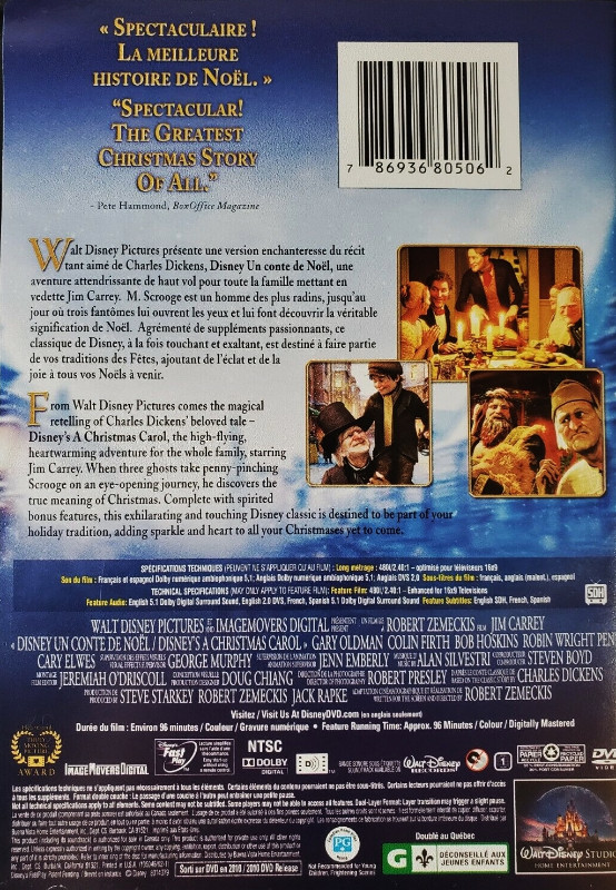 CHRISTMAS CAROL DVD Conte De Noel 2010 Jim Carrey HOLIDAY DISNEY dans CD, DVD et Blu-ray  à Ville de Montréal - Image 2