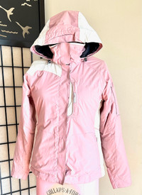 Manteau d'hiver Lolë rose et blanc, capuchon, très propre