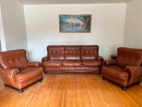 Leather sofa and two chairs