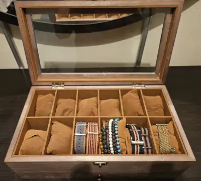 12 Slot Watch Box, Large Glass Lid, 2-Tier Watch Display Case, View more