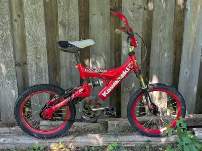 16" wheels, red youth full suspension bike (ages 6-14), Kawasaki, View more