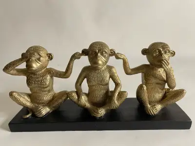Adorable 3 Monkey Gold Statue - Hear, See, Speak No Evil, View more