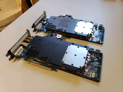 2x AMD Radeon HD 7950 w EK Water Blocks + Backplates, View more