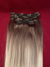 Clip In Hair Extensions 18"L  Color #8/60 100% Human Remy Hair