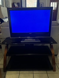  Toshiba TV, LCD and remote and TV stand glass 