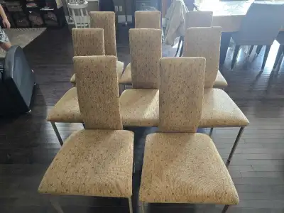 8 Fabric dining chairs for sale. In excellent condition. No stains, rips or tears. Sturdy built on a...