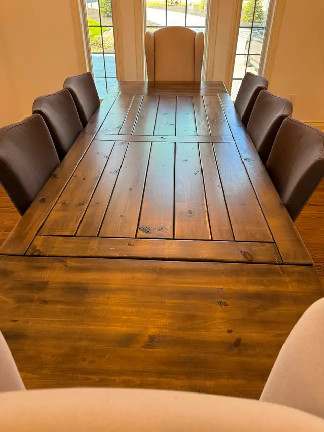 Custom stained/built solid wood dining room table and chairs (8) in Dining Tables & Sets in Kingston - Image 6