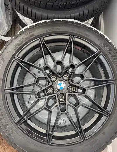 19” BMW-Style Gloss Black Wheels + Michelin X-Ice Snow Tires — 5x112 Set of 4 gloss black BMW-style...