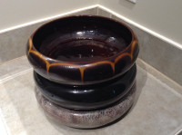 Glazed clay pottery planter flower bowl round shape 3 pcs
