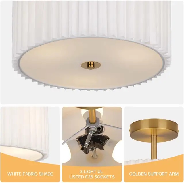 Modern 12.5" Semi Flush Ceiling Light, Gold Fixture with Pleated in Indoor Lighting & Fans in Oshawa / Durham Region - Image 4