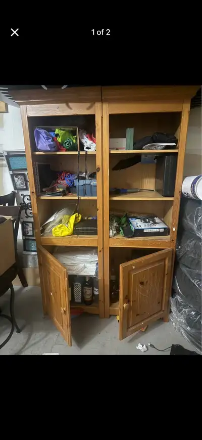 Two heavy wooden cabinets, View more