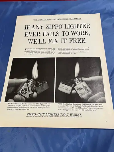 1965 Zippo Lighter Original Ad Size: 10-1/4" X 13-1/2"