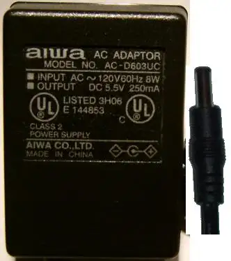 AIWA AC-D603UC AC ADAPTER 5.5V 250mA 8W CLASS 2 POWER SUPPLY, View more